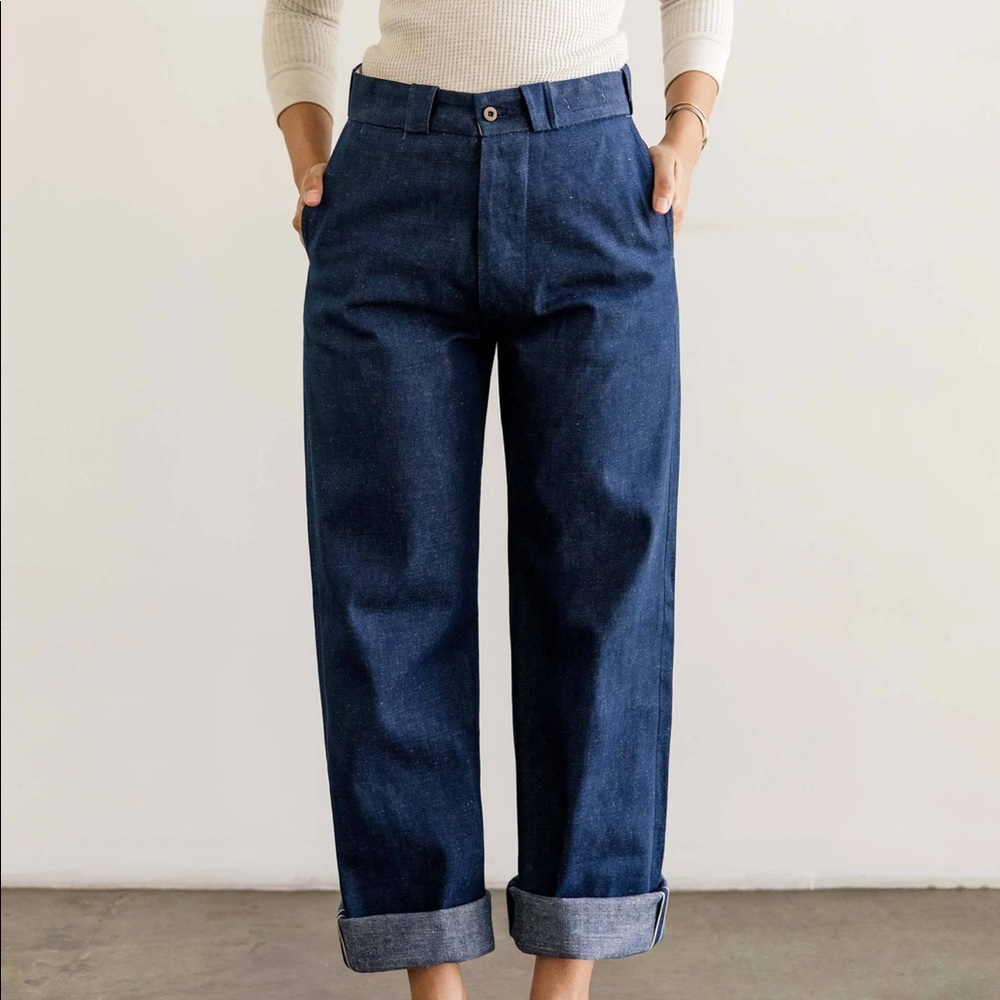 Imogen + Willie Kate Indigo Rigid High Rise Denim Trousers